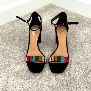 INC rainbow striped diamanté heels size 8